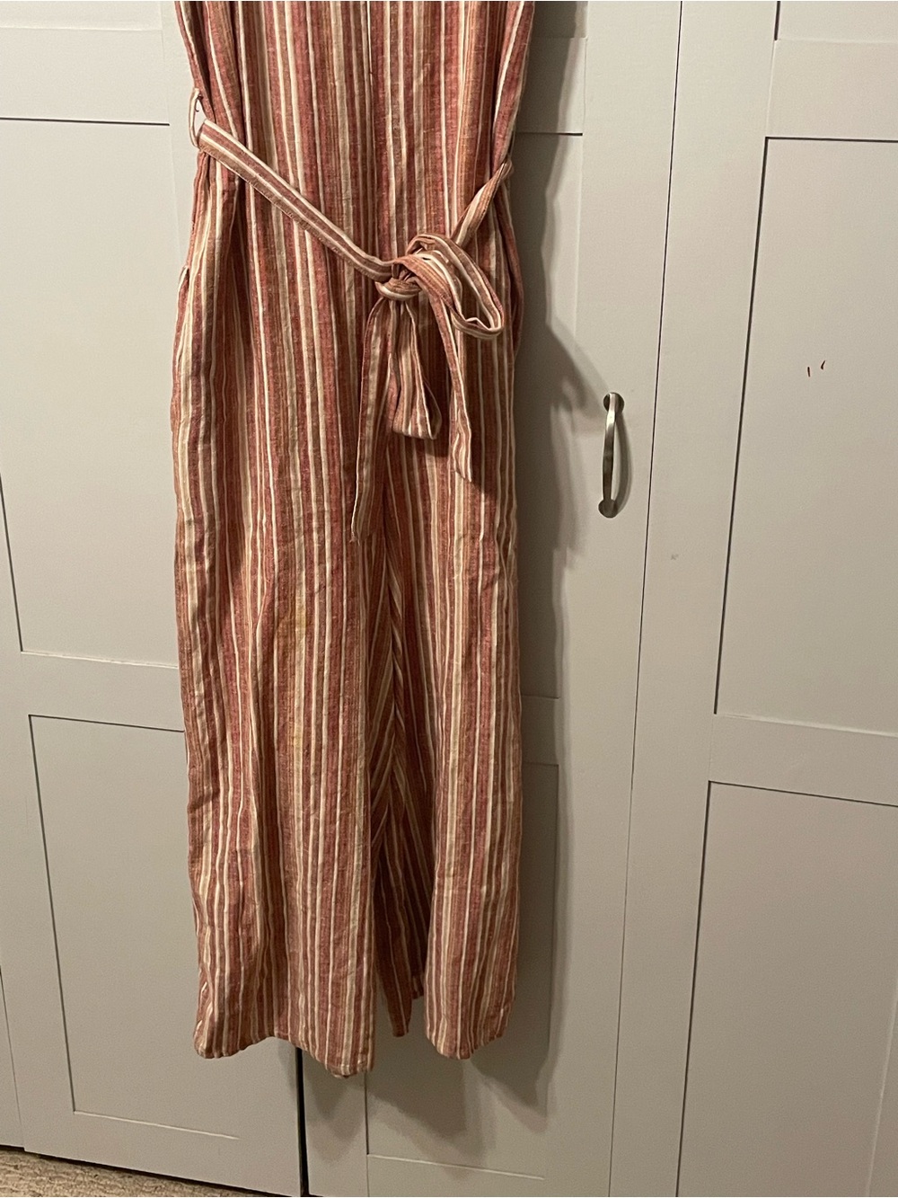 dip Striped V-Neck Sleeveless Jumpsuit in Rust and Cream - Picture 4 of 16